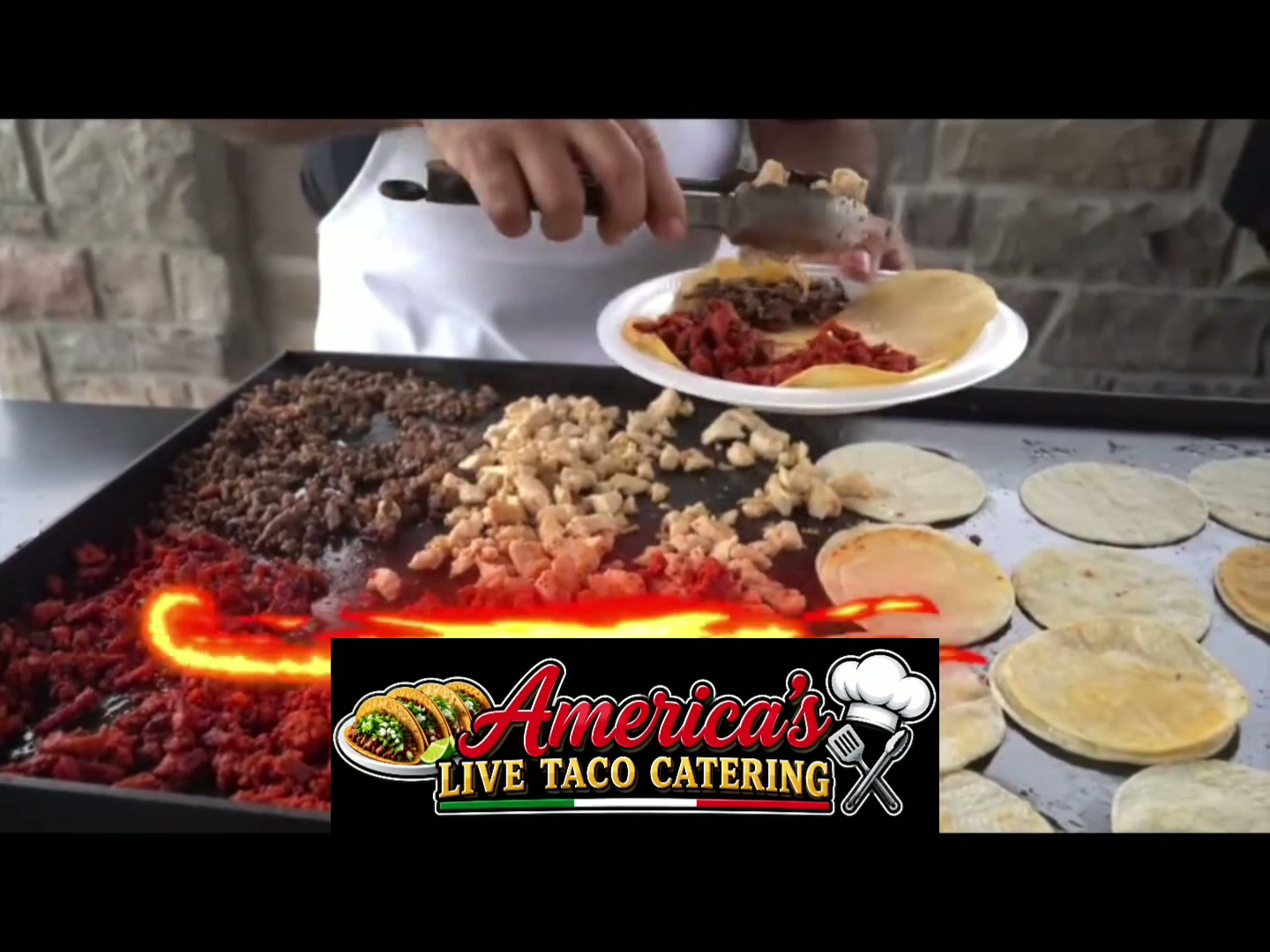 America's Live Taco Catering preparing real street tacos from the grill